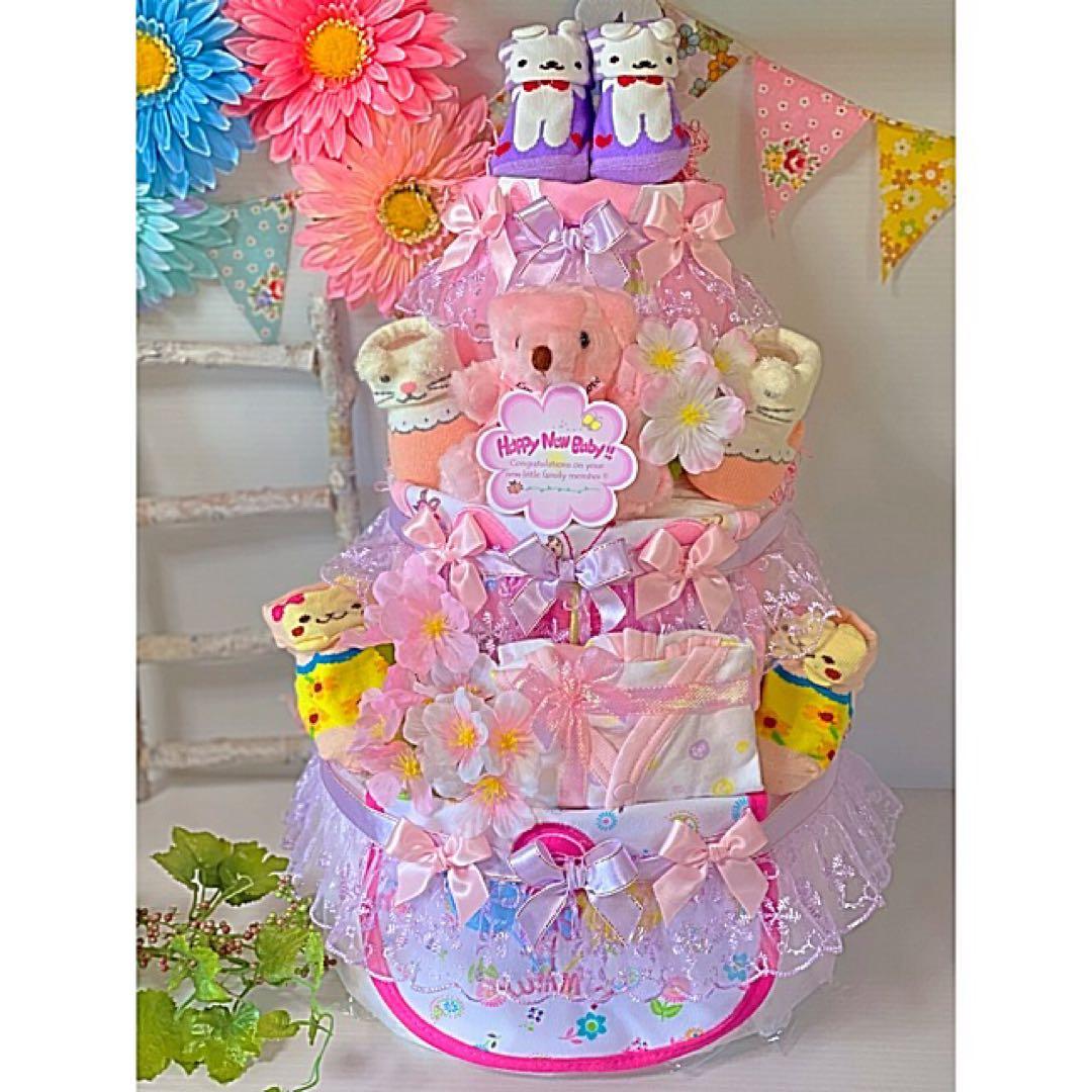 おむつケーキ・3段・男の子・水色・特大