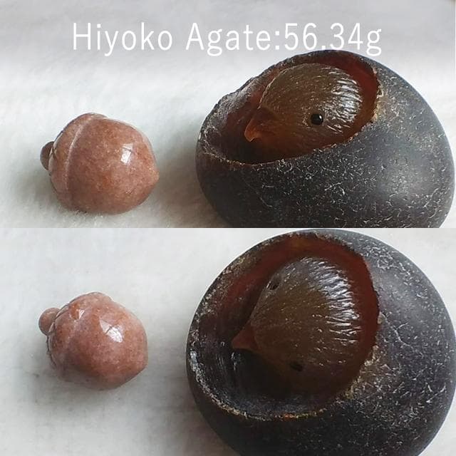 56.34g　天然石の小鳥さん　どんぐり付き　置物　鉱物　瑪瑙　卵　小鳥