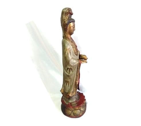 【 白衣観音 観自在菩薩 】　50.5ｃｍ　明治前期　金彩色絵真鍮像