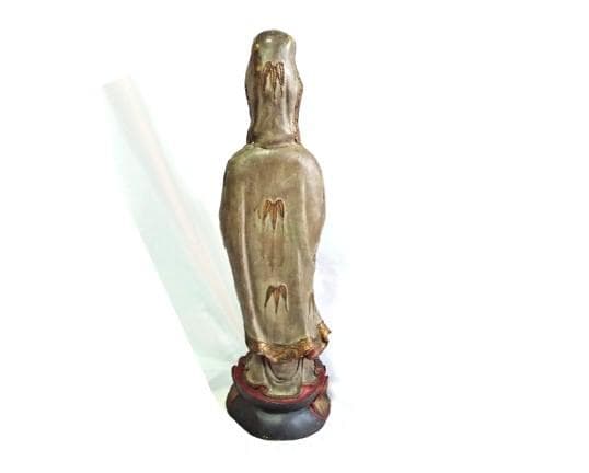 【 白衣観音 観自在菩薩 】　50.5ｃｍ　明治前期　金彩色絵真鍮像