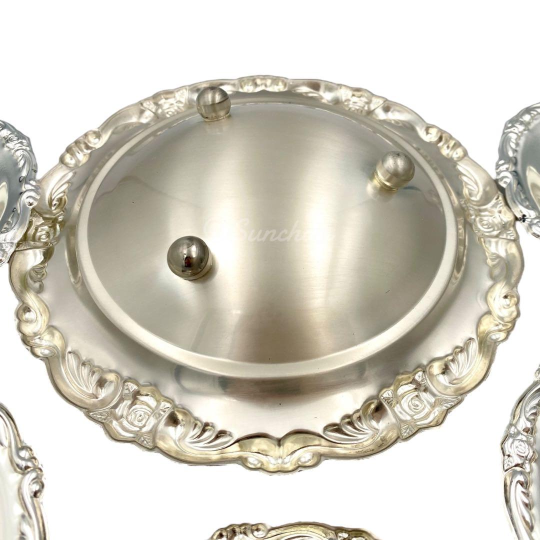 【未使用品】 銀皿 パールシルバー 盛り皿1枚 銘々皿5枚 フォーク5本セット