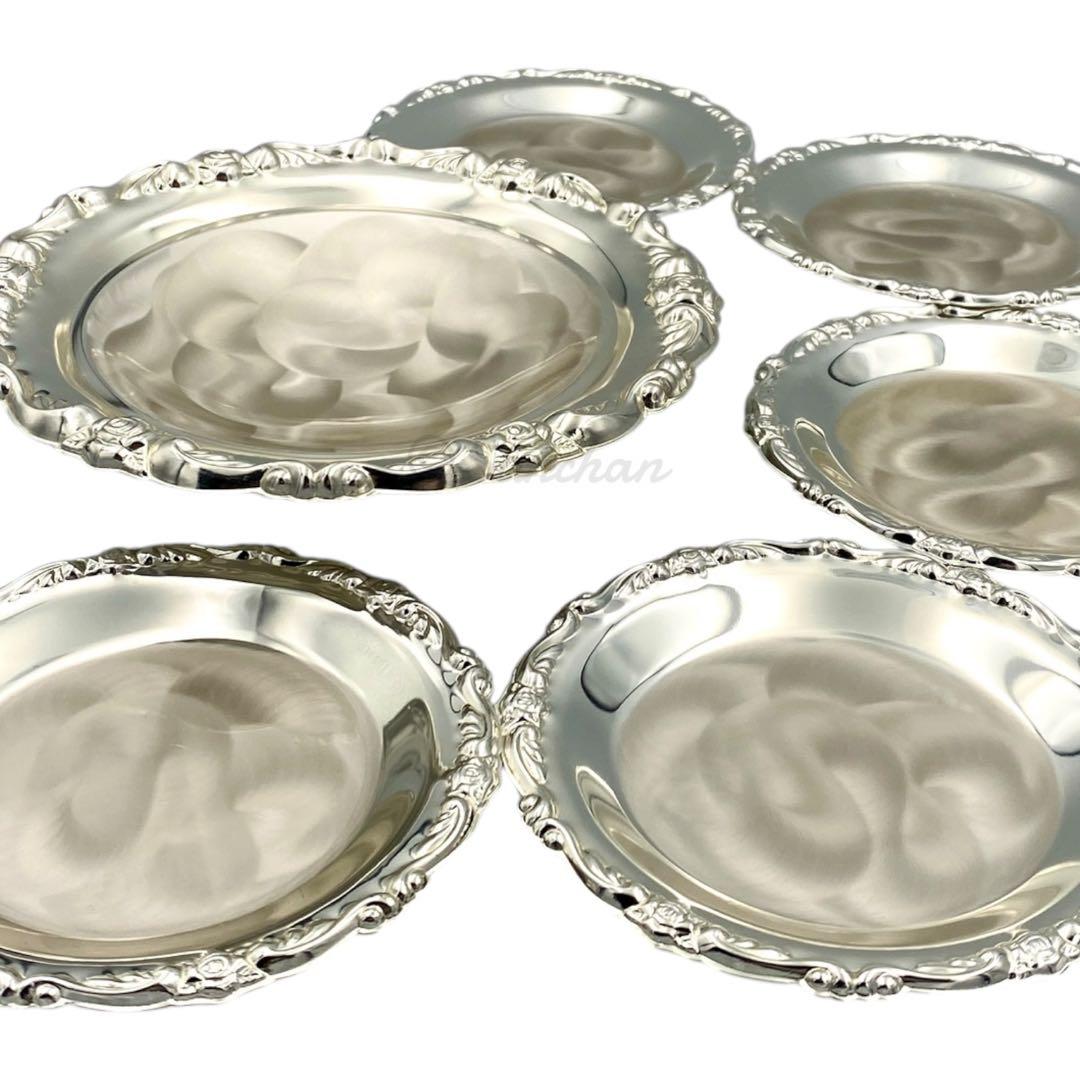 【未使用品】 銀皿 パールシルバー 盛り皿1枚 銘々皿5枚 フォーク5本セット