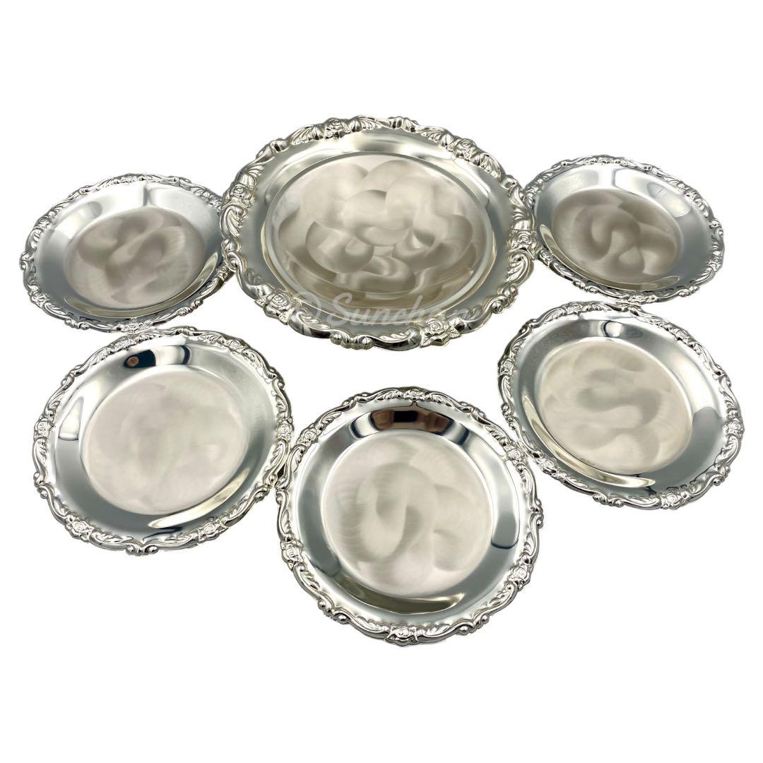 【未使用品】 銀皿 パールシルバー 盛り皿1枚 銘々皿5枚 フォーク5本セット