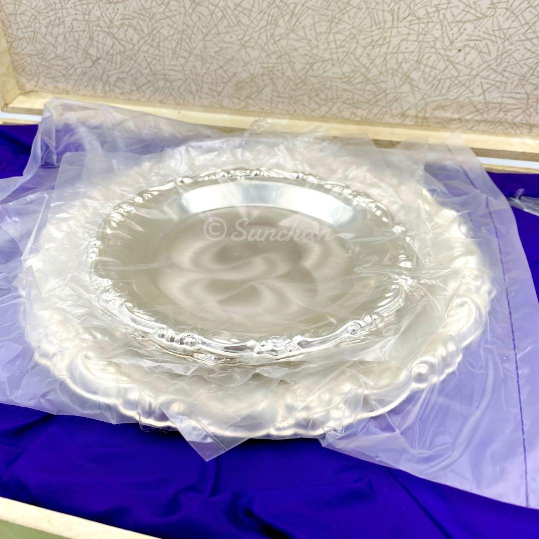 【未使用品】 銀皿 パールシルバー 盛り皿1枚 銘々皿5枚 フォーク5本セット