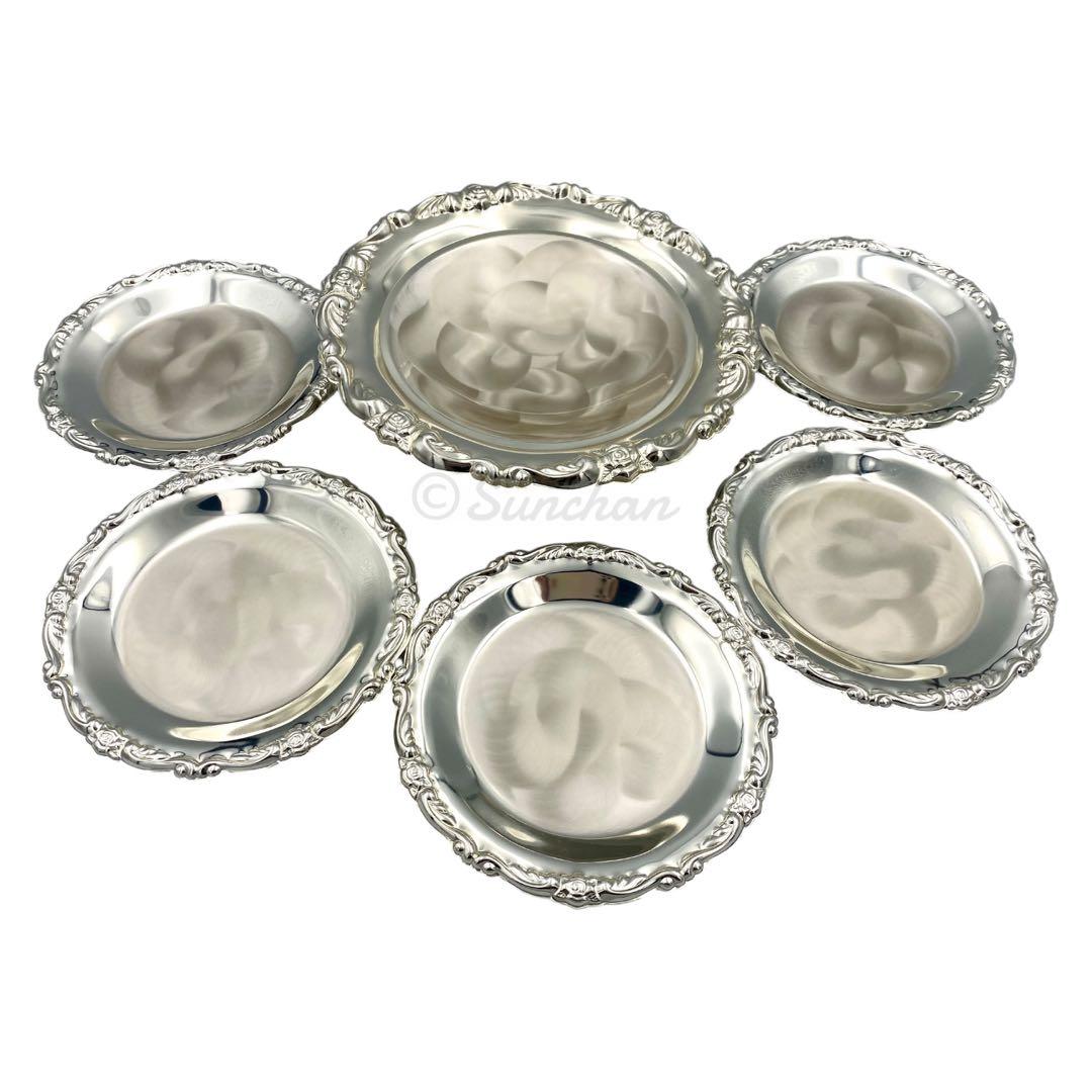 【未使用品】 銀皿 パールシルバー 盛り皿1枚 銘々皿5枚 フォーク5本セット