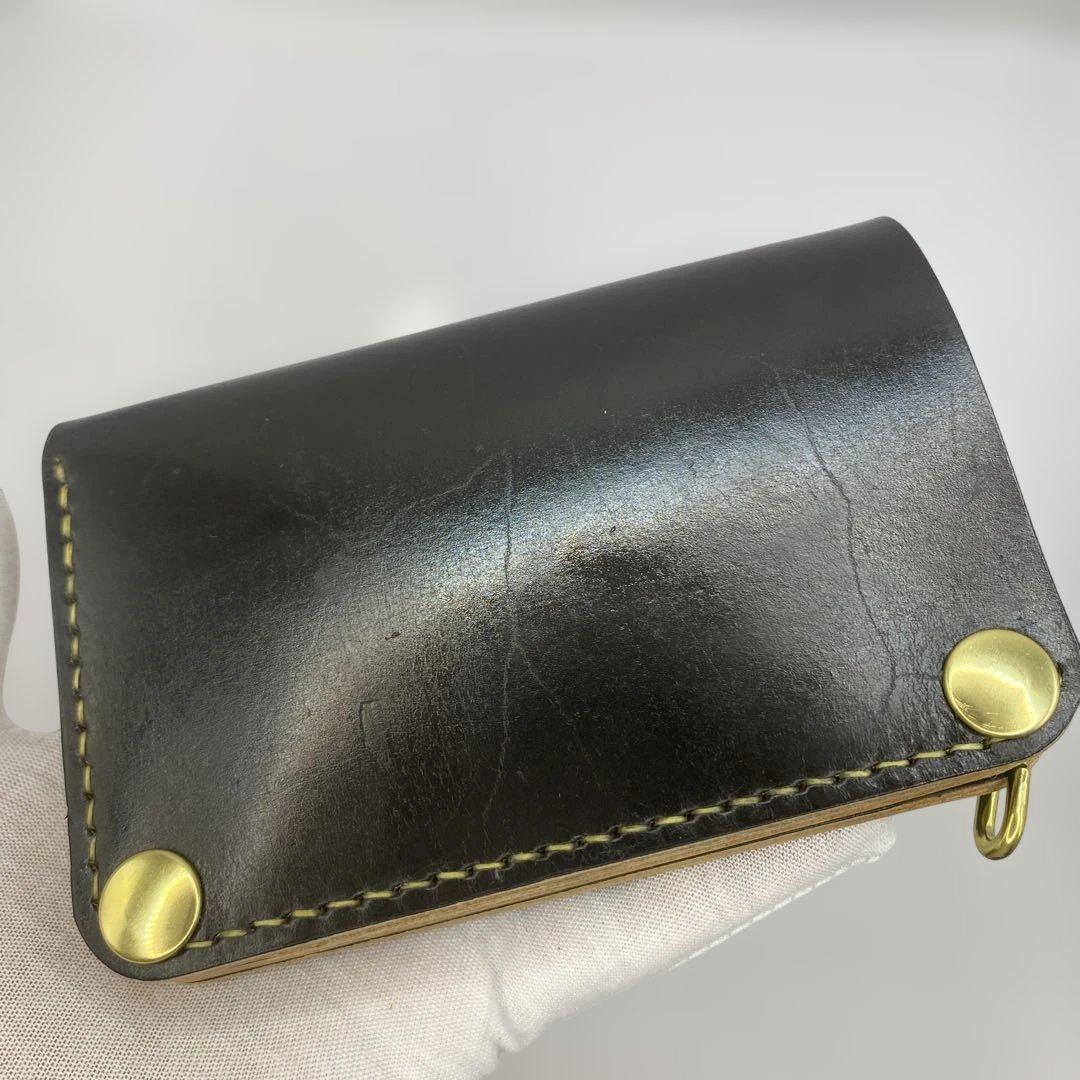 値下【無骨x上質 お札折らず収納】 丘染めブラック ミドルトラッカーウォレット