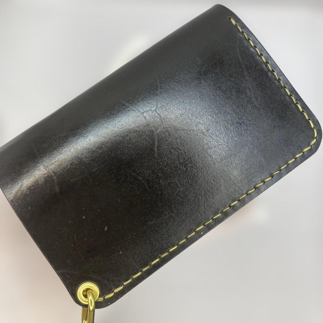 値下【無骨x上質 お札折らず収納】 丘染めブラック ミドルトラッカーウォレット