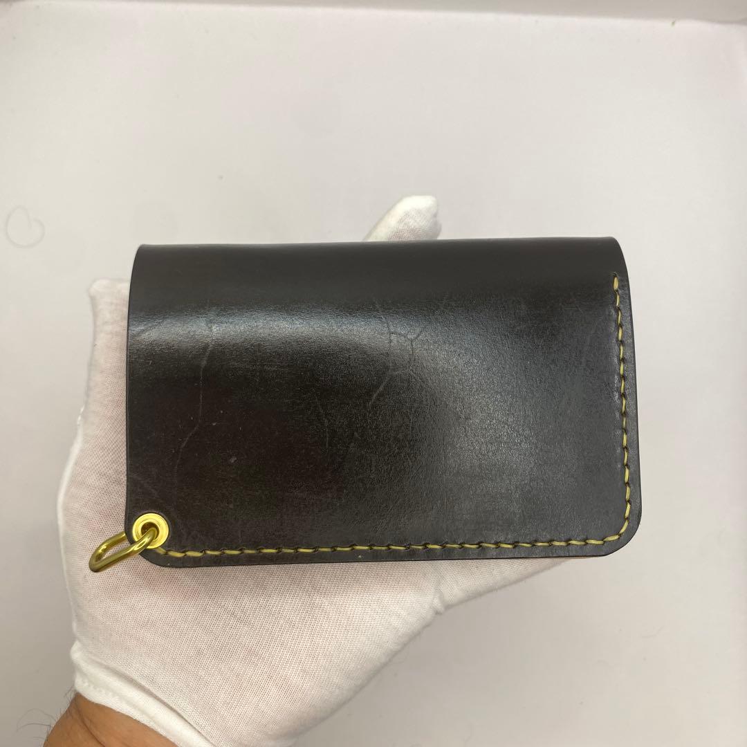 値下【無骨x上質 お札折らず収納】 丘染めブラック ミドルトラッカーウォレット