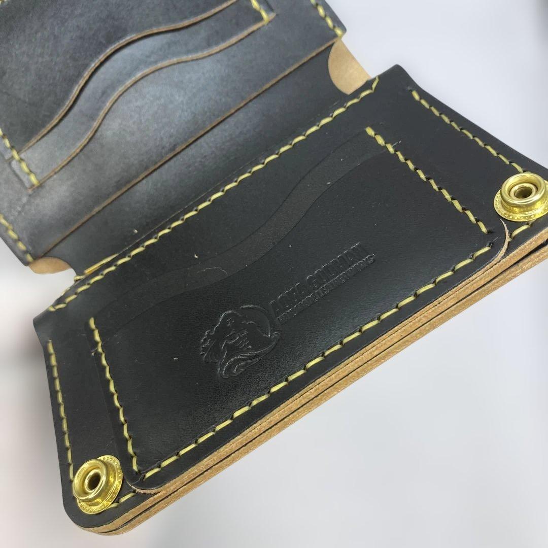 値下【無骨x上質 お札折らず収納】 丘染めブラック ミドルトラッカーウォレット