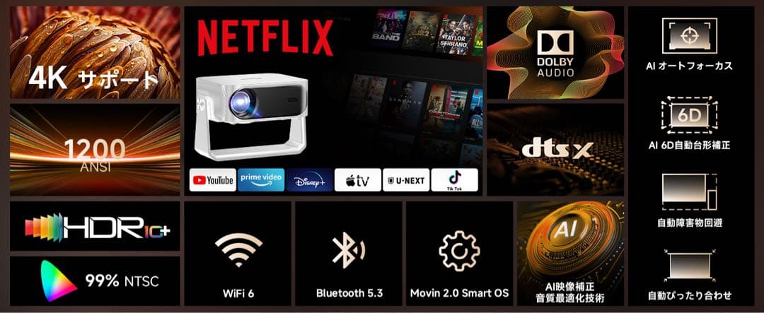 【限定カラーセール】【4K対応】 小型プロジェクター 1200ANSIピンク