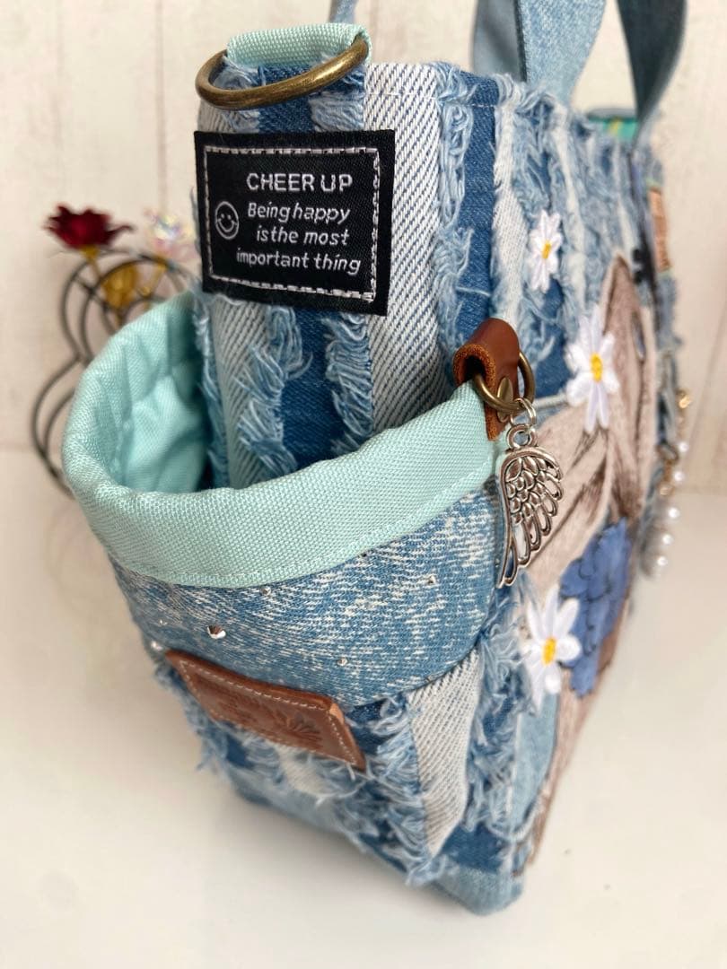 デニムリメイクバッグS うさぎと蝶々