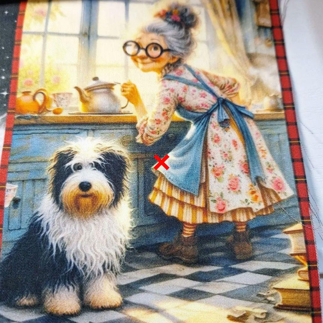 可愛い女の子とお婆ちゃんと犬パネル生地　ハンドメイド