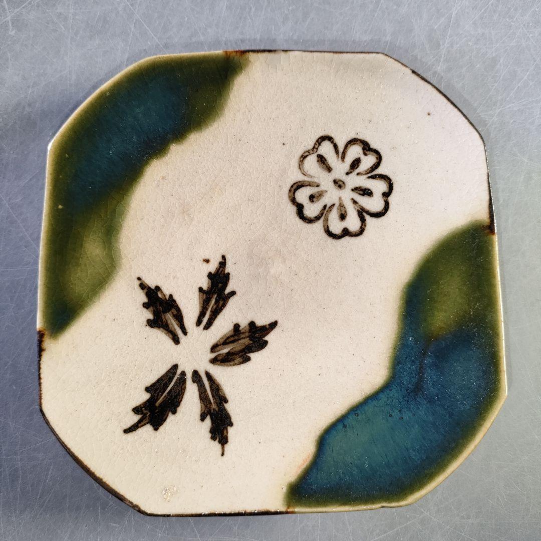 A1246-4/織部焼/加藤作助 造/織部銘々皿5客/共箱/飾皿/盛皿/懐石道具