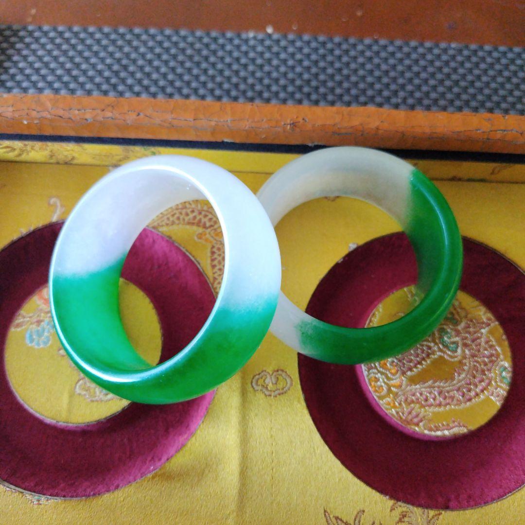 半山半水の高冰種缅甸翡翠バングル 2個セット大清乾隆年製古董品