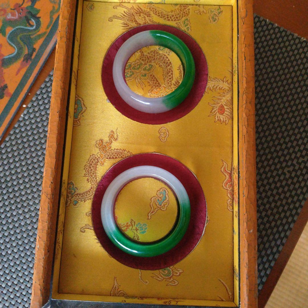 半山半水の高冰種缅甸翡翠バングル 2個セット大清乾隆年製古董品