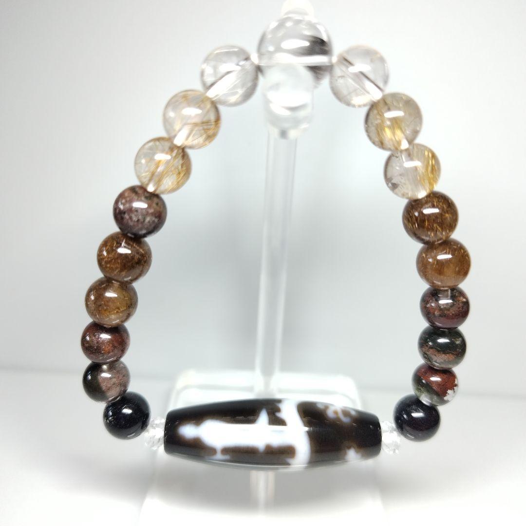 騎龍観音天珠☆５種類のルチルクォーツ&龍神ガーデンクォーツ☆デザインブレスレット