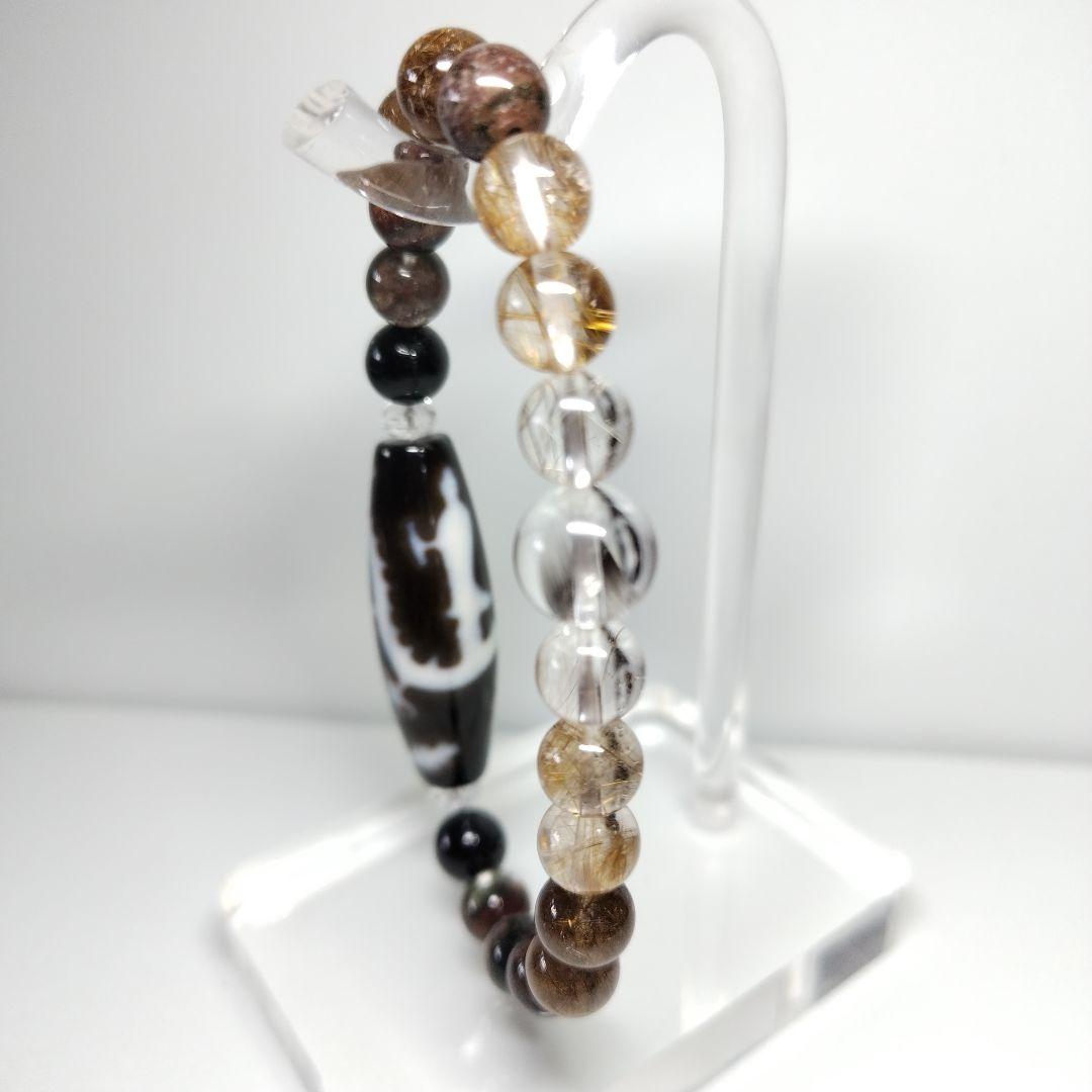 騎龍観音天珠☆５種類のルチルクォーツ&龍神ガーデンクォーツ☆デザインブレスレット