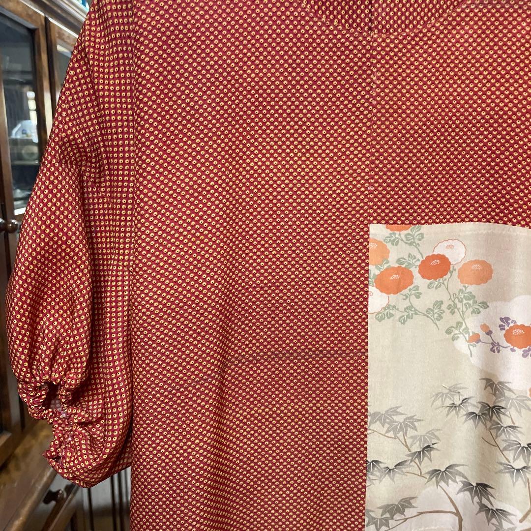 再　お値下げ　正絹縮緬と羽二重(菊と竹絵)