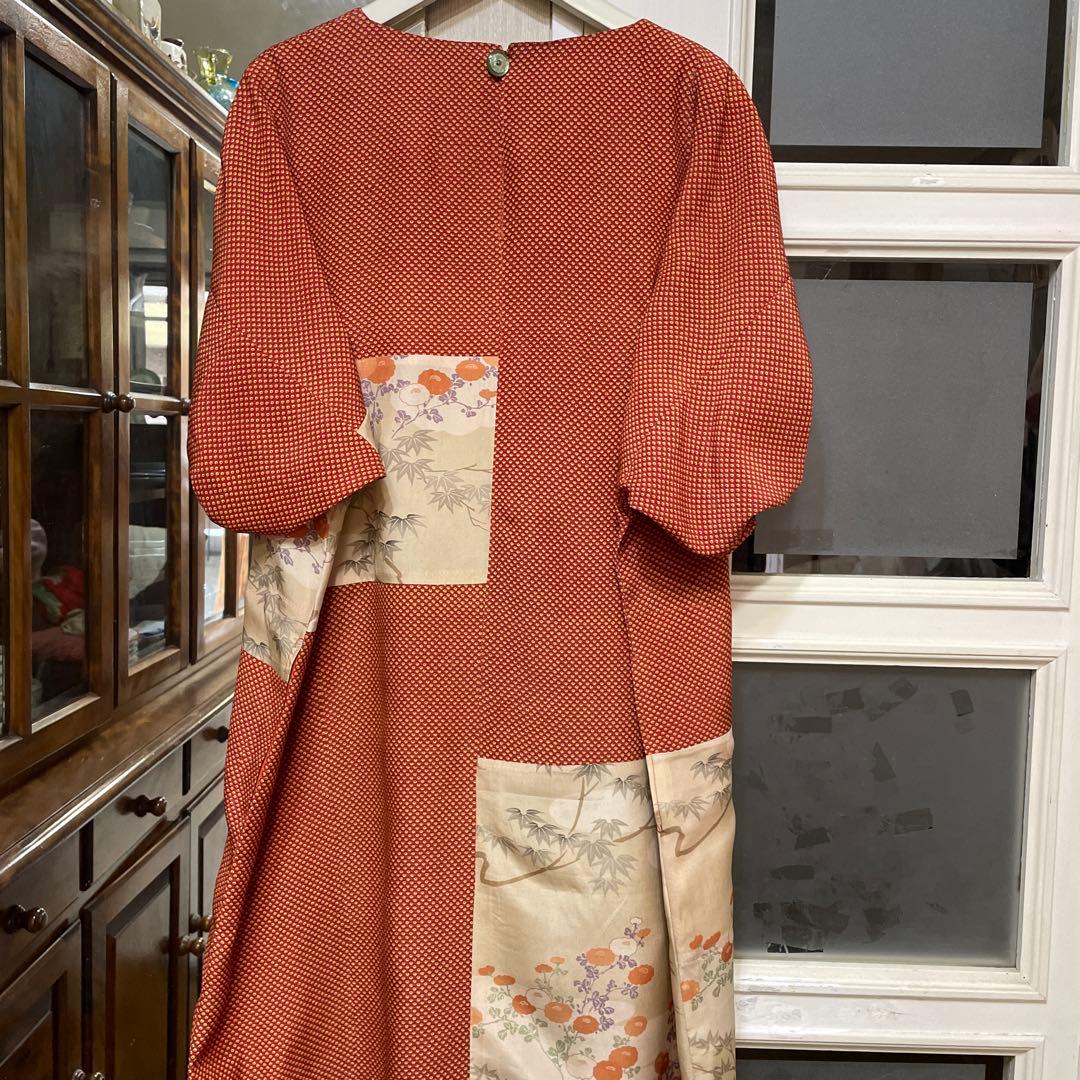 再　お値下げ　正絹縮緬と羽二重(菊と竹絵)