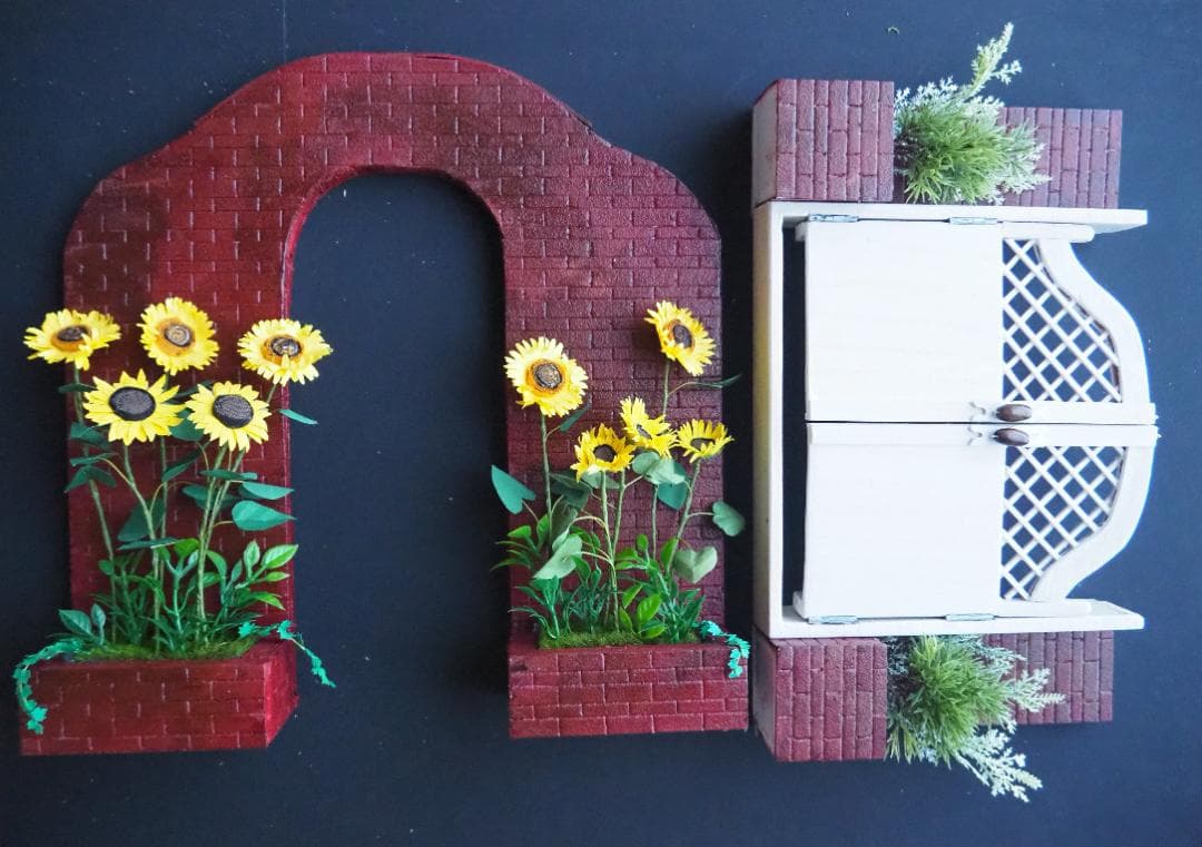 ひまわりの咲くミニチュアガーデン　背景ボード