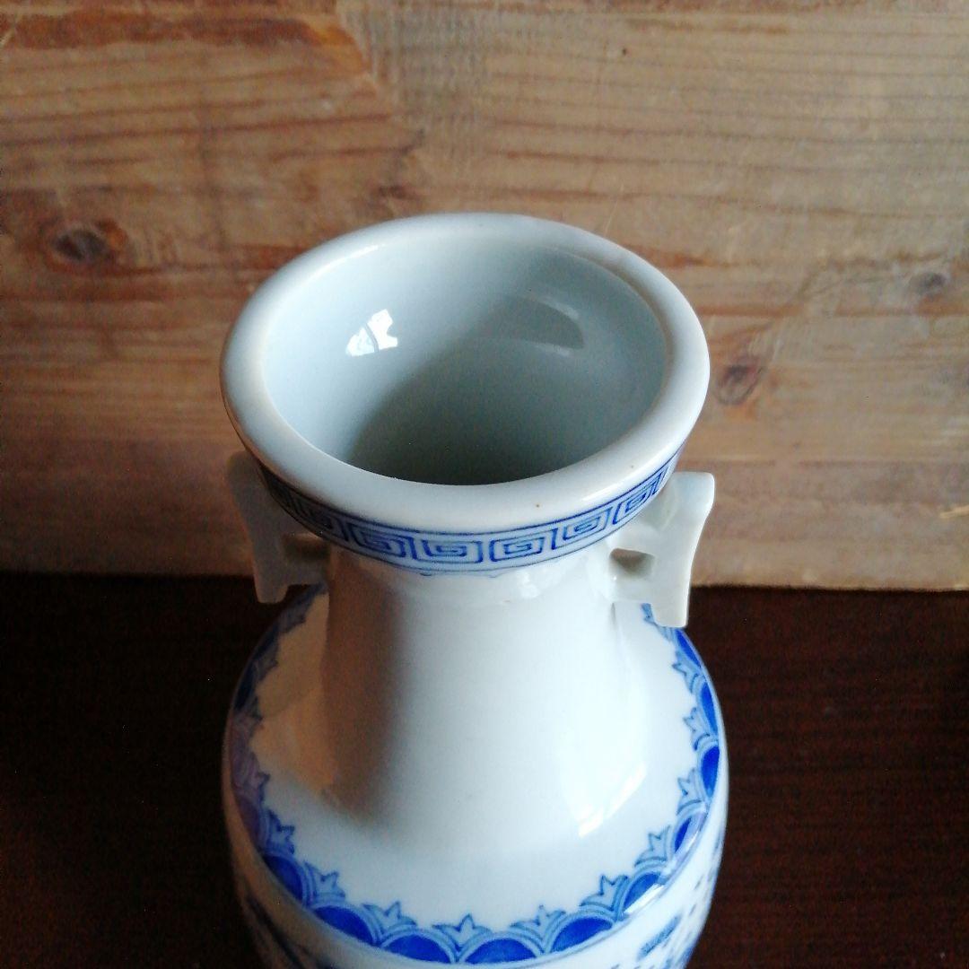 瀬戸焼　河本礫亭　染付双耳花入　20cm