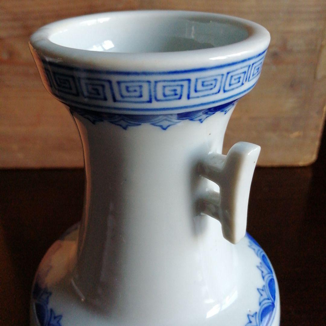 瀬戸焼　河本礫亭　染付双耳花入　20cm