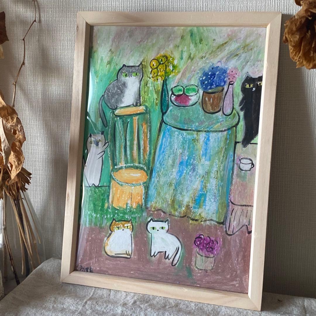 絵画 。手描き【のんびりと時間を過ごし、猫たちはロマンチックなデートをする】