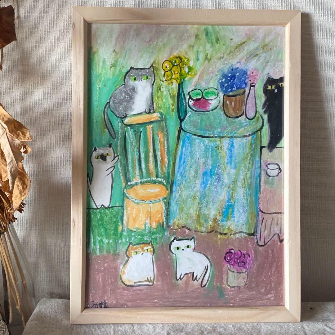 絵画 。手描き【のんびりと時間を過ごし、猫たちはロマンチックなデートをする】