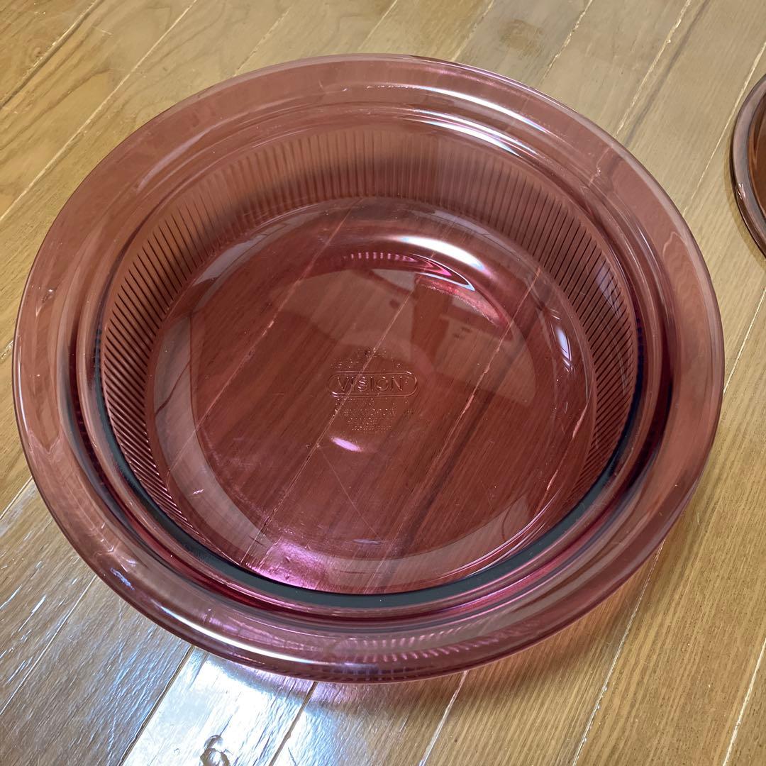 ビジョン耐熱ガラス鍋　クランベリー　USA 大容量1.5L [未使用]