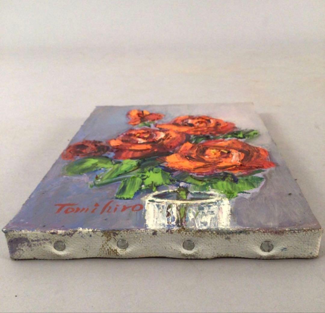 No3888 額装　真作　金原富広「バラ」　2000年 油彩画　裏書有 送料無料