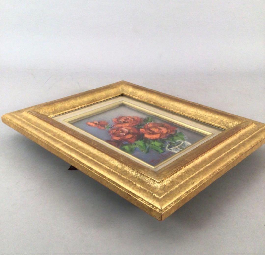 No3888 額装　真作　金原富広「バラ」　2000年 油彩画　裏書有 送料無料