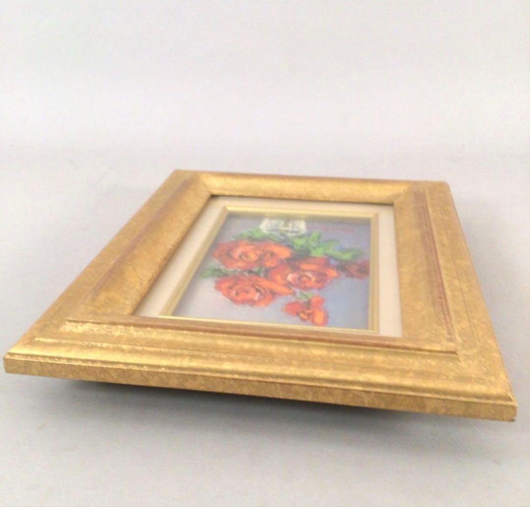 No3888 額装　真作　金原富広「バラ」　2000年 油彩画　裏書有 送料無料