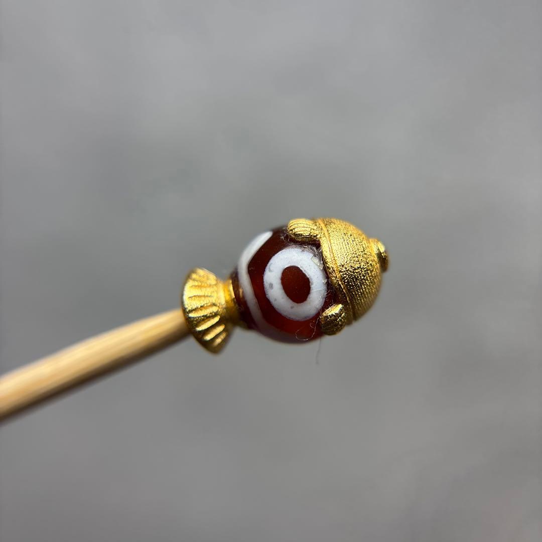 hatachu瑪瑙三眼天珠+24金メッキ魚パーツ　4-2