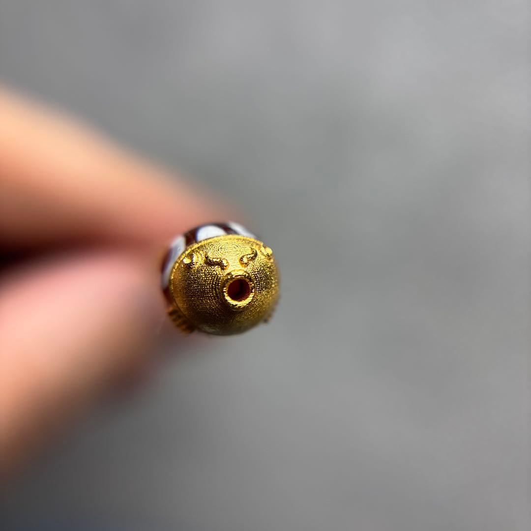 hatachu瑪瑙三眼天珠+24金メッキ魚パーツ　4-2