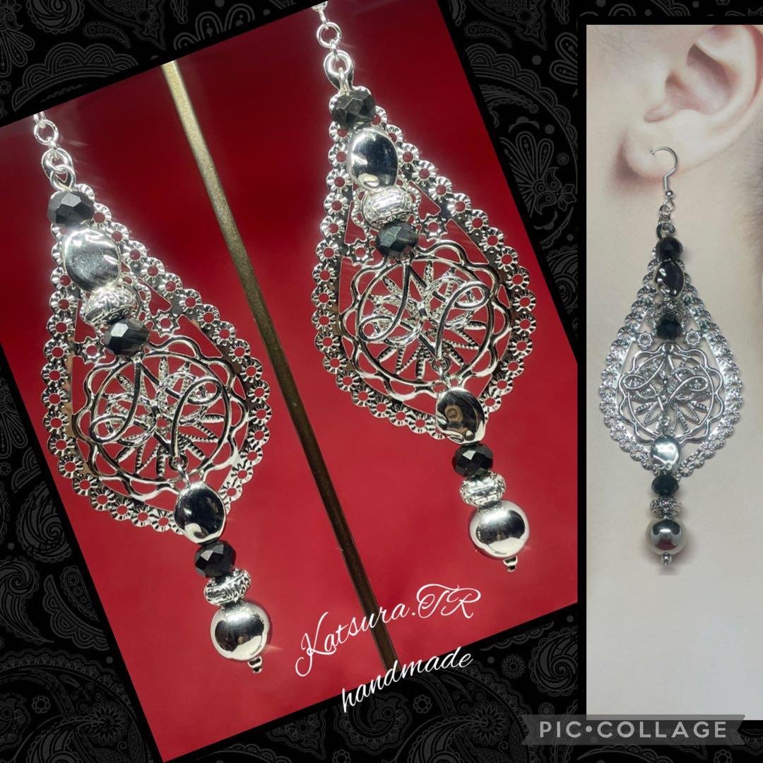 No.1188 シルバー透かししずく大ぶりピアス　ロングピアス 大ぶりイヤリング