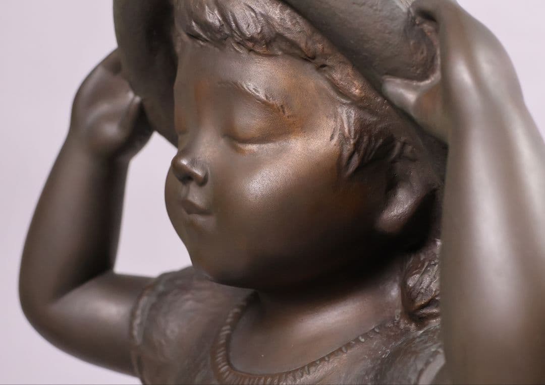 【CM462】玉野勢三「ひざし(座)」少女 ブロンズ 銅 限定 置物 高50.5