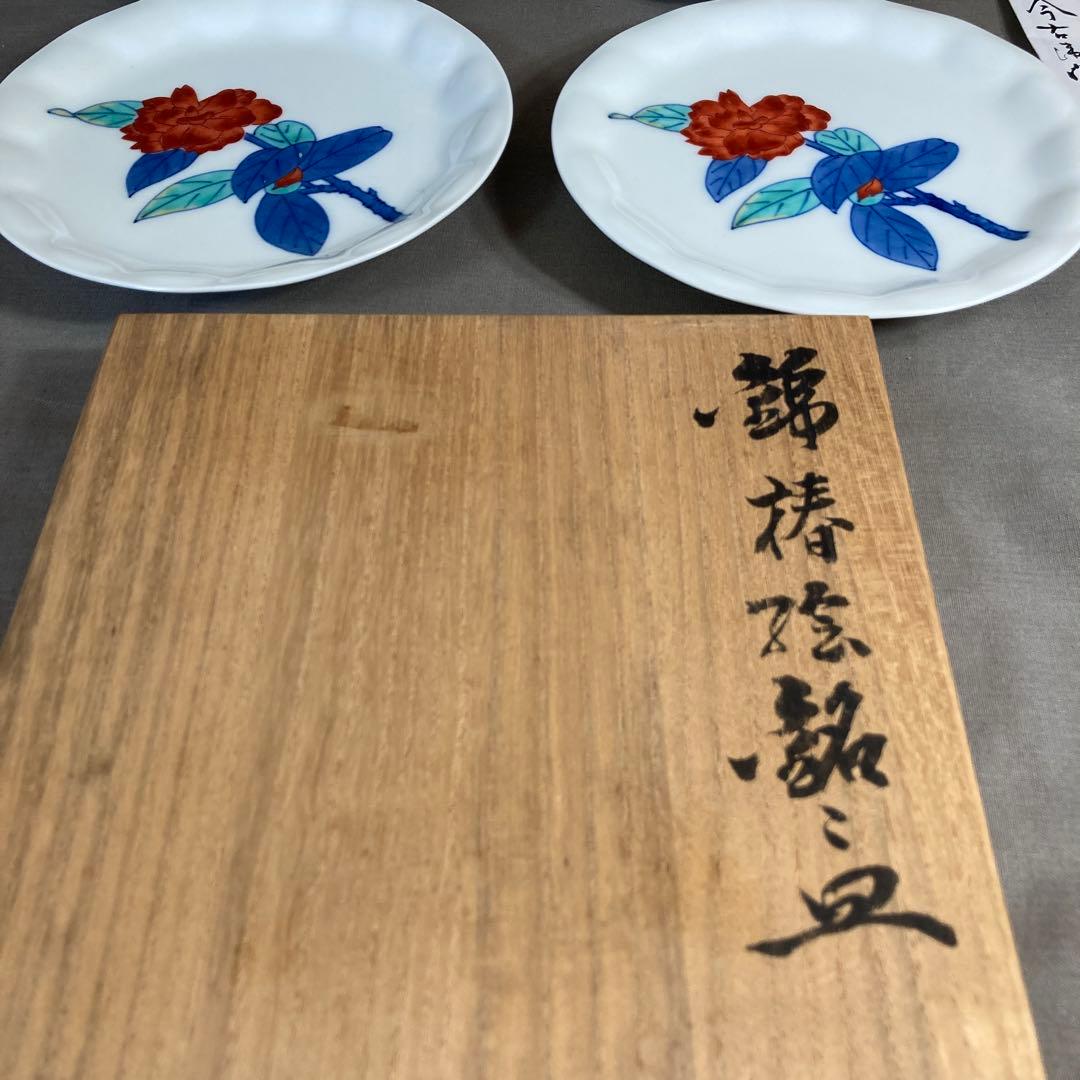 【今右衛門】色鍋島の伝統　人間国宝　十三代今泉今右衛門作　錦椿絵　銘々皿五枚揃
