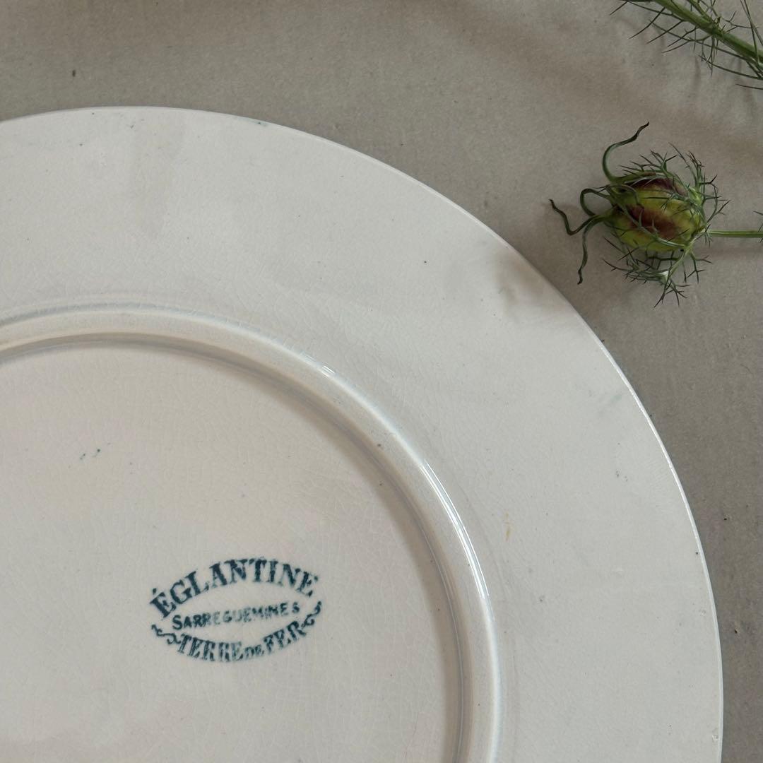 人気 フランスアンティーク サルグミンヌ 青緑 花模様がかわいいデザートプレート