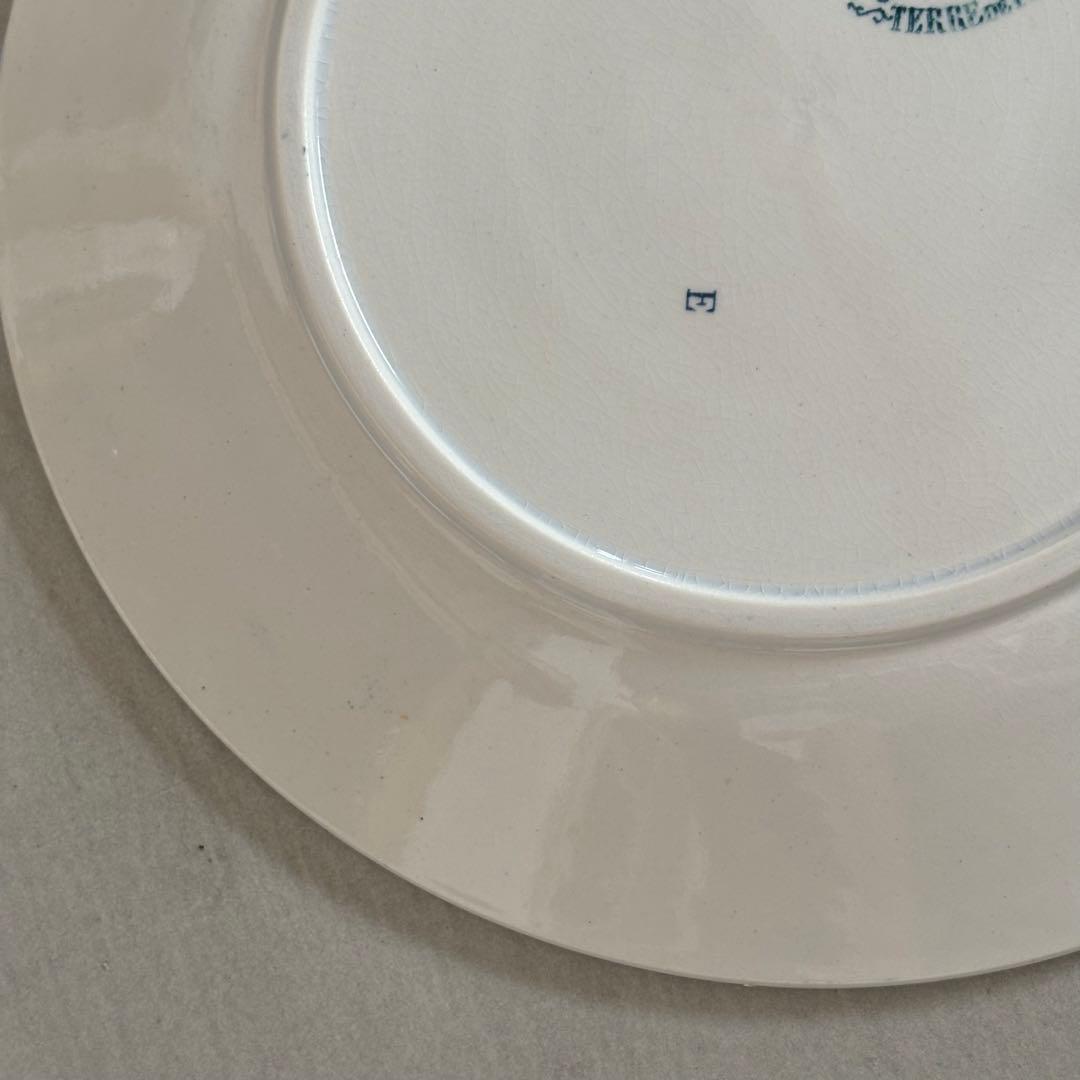 人気 フランスアンティーク サルグミンヌ 青緑 花模様がかわいいデザートプレート