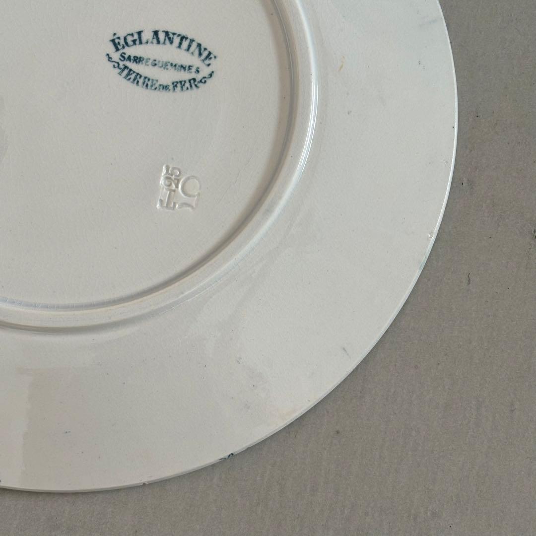 人気 フランスアンティーク サルグミンヌ 青緑 花模様がかわいいデザートプレート