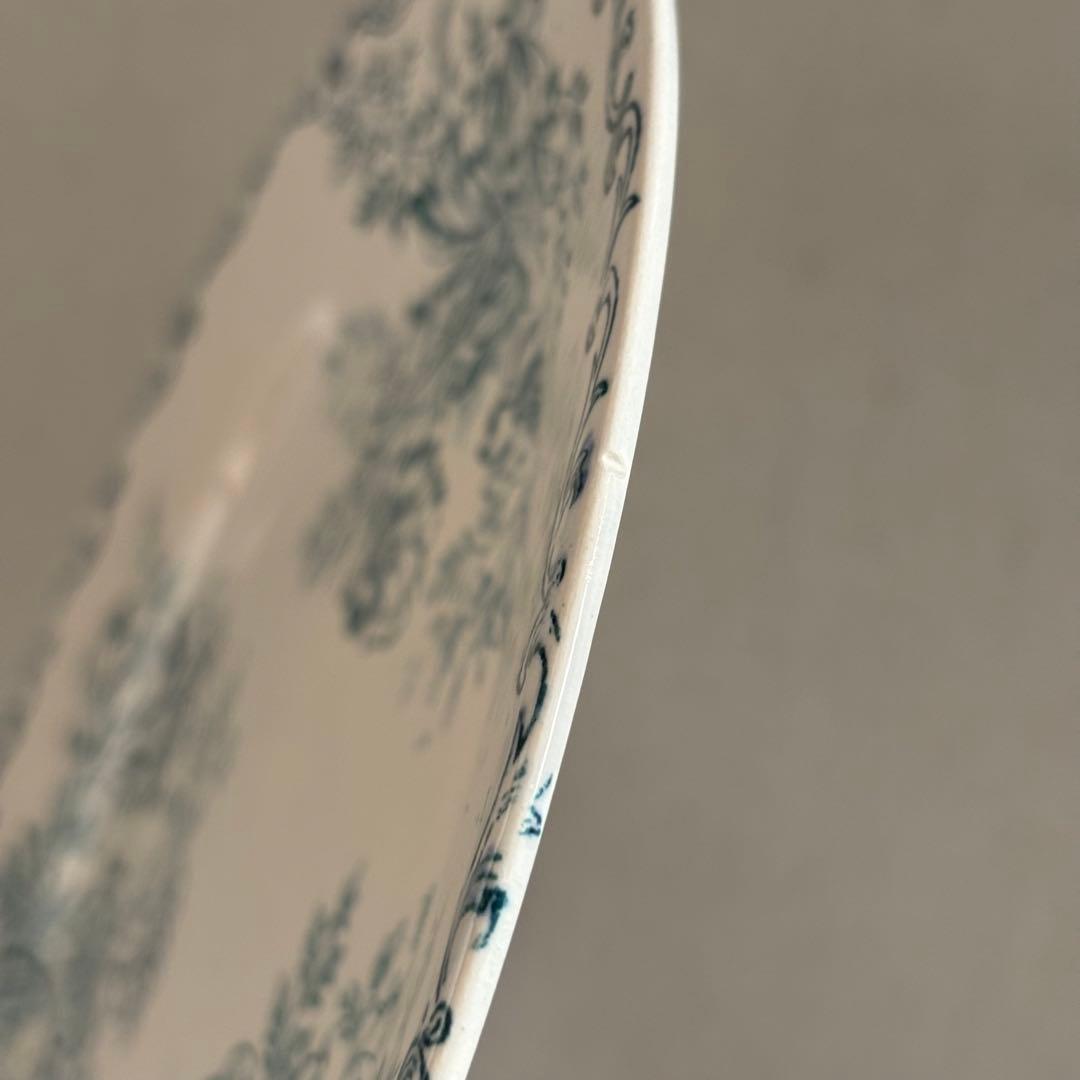 人気 フランスアンティーク サルグミンヌ 青緑 花模様がかわいいデザートプレート