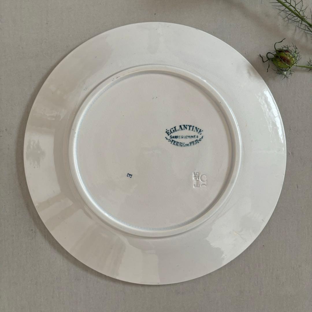 人気 フランスアンティーク サルグミンヌ 青緑 花模様がかわいいデザートプレート