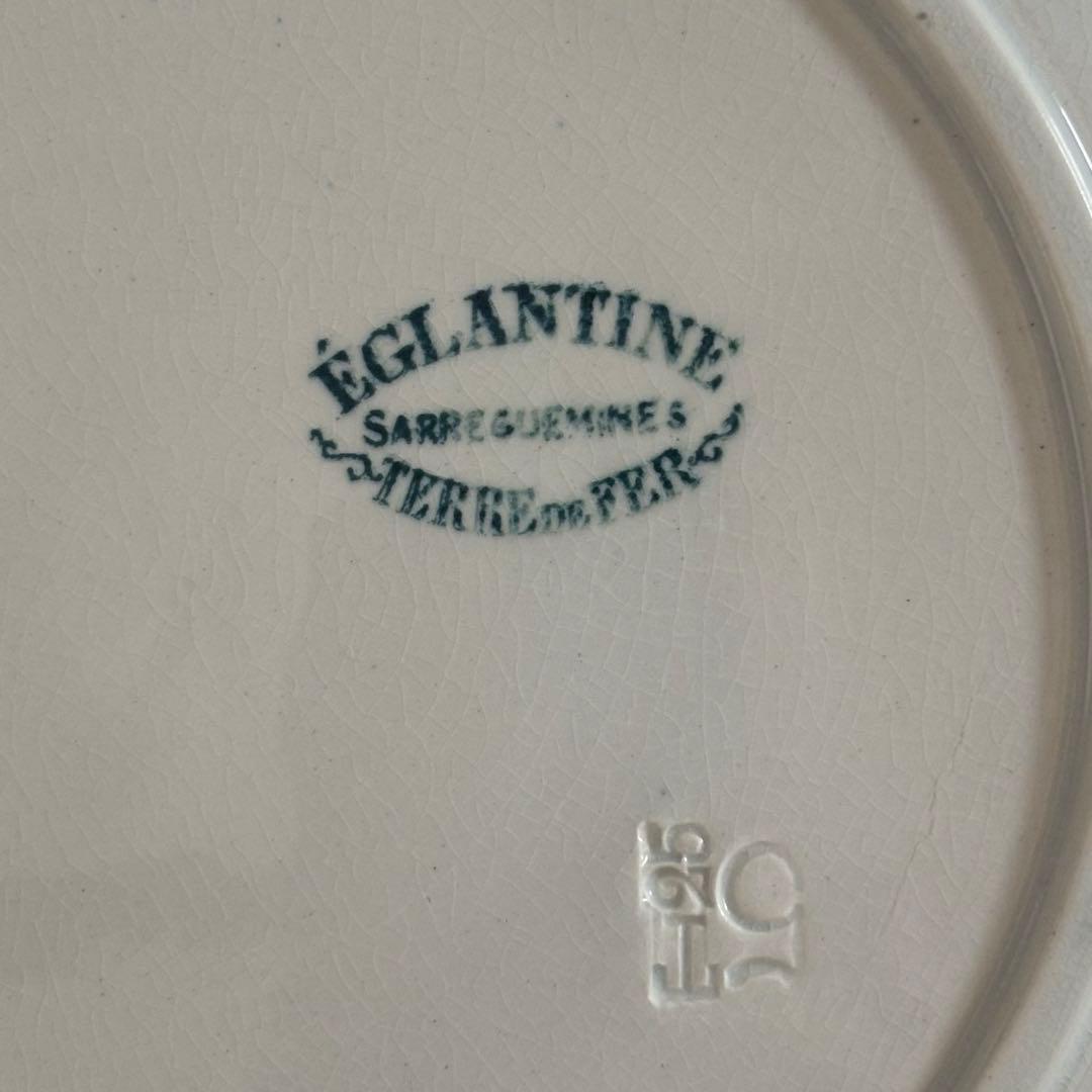 人気 フランスアンティーク サルグミンヌ 青緑 花模様がかわいいデザートプレート