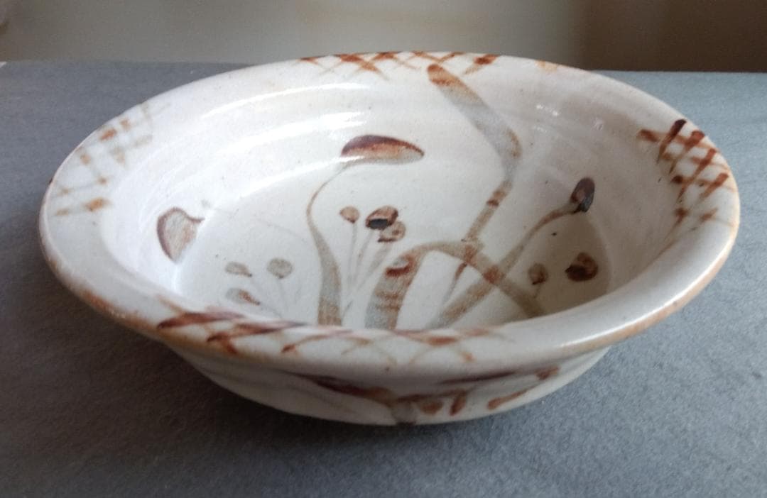 美濃焼の名工　工藤陸雄　南窯　大胆奔放豪快蕨ワラビ紋様紅志野大鉢