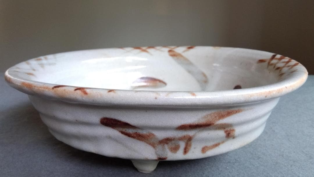 美濃焼の名工　工藤陸雄　南窯　大胆奔放豪快蕨ワラビ紋様紅志野大鉢