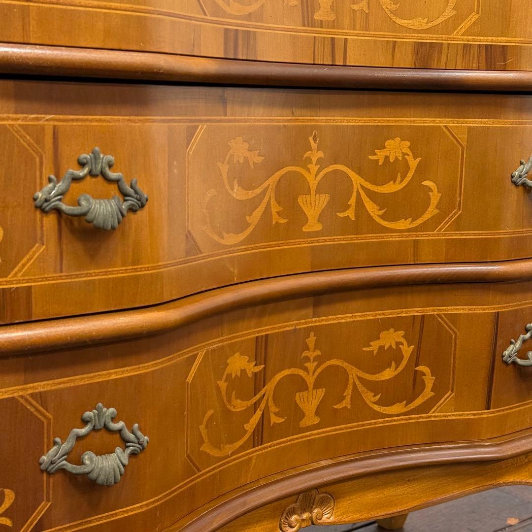 H23K58 イタリア製 猫脚 象嵌細工 3段チェスト クラシック クラシック