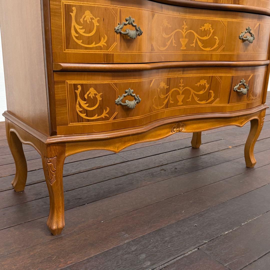 H23K58 イタリア製 猫脚 象嵌細工 3段チェスト クラシック クラシック