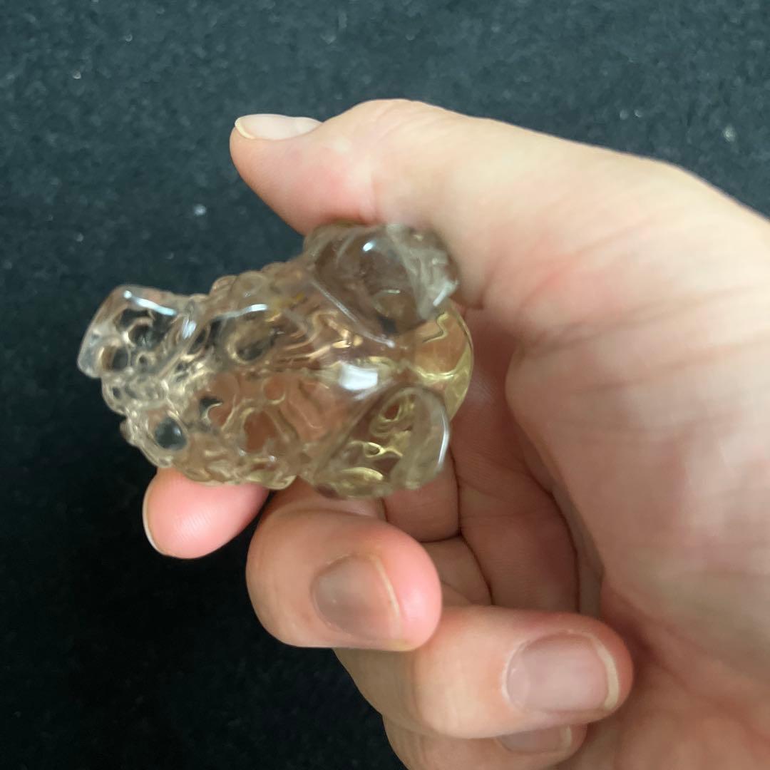 天然石スモーキーシトリンカエルの置物