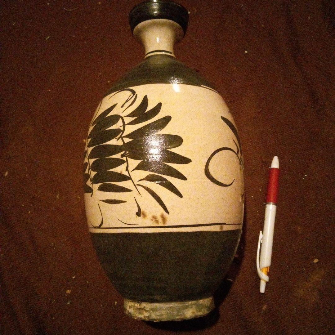 中国陶磁器　宋磁州窯　葉柄徳利型壺