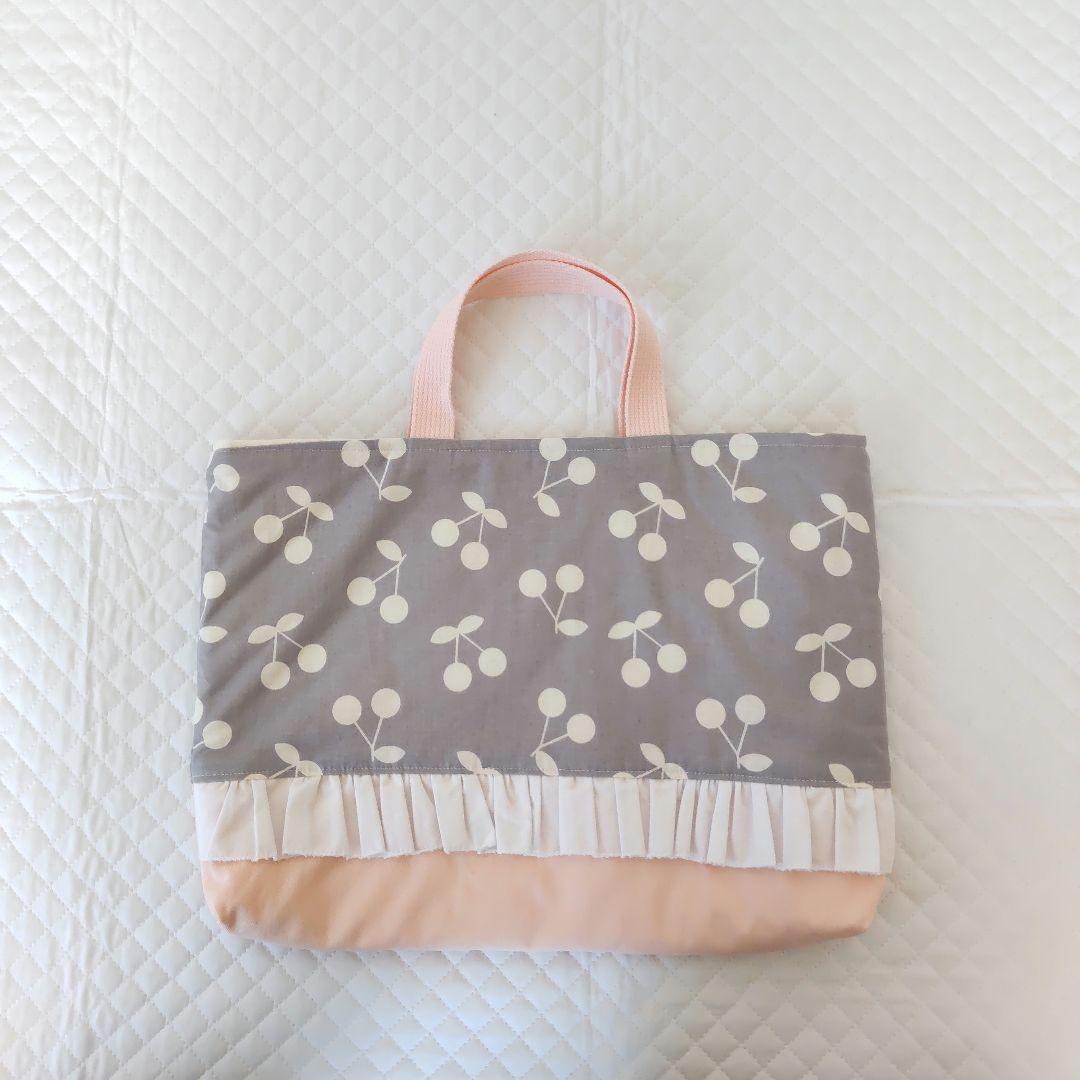 入園入学♡さくらんぼ柄レッスンバック3点セット♡オレンジピンク♡フリル